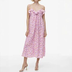 H&M // Ruffle Orchid Purple Tropical Vneck Midi Dress XL